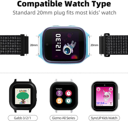 2 Pack Replacement Nylon Bands Compatible with Gizmo Watch 3 2 1/Gabb Watch 3E 3 2 1/Syncup Kids Watch, Hook & Loop Design Easy for Kids to Put on & Off, Breathable & Washable