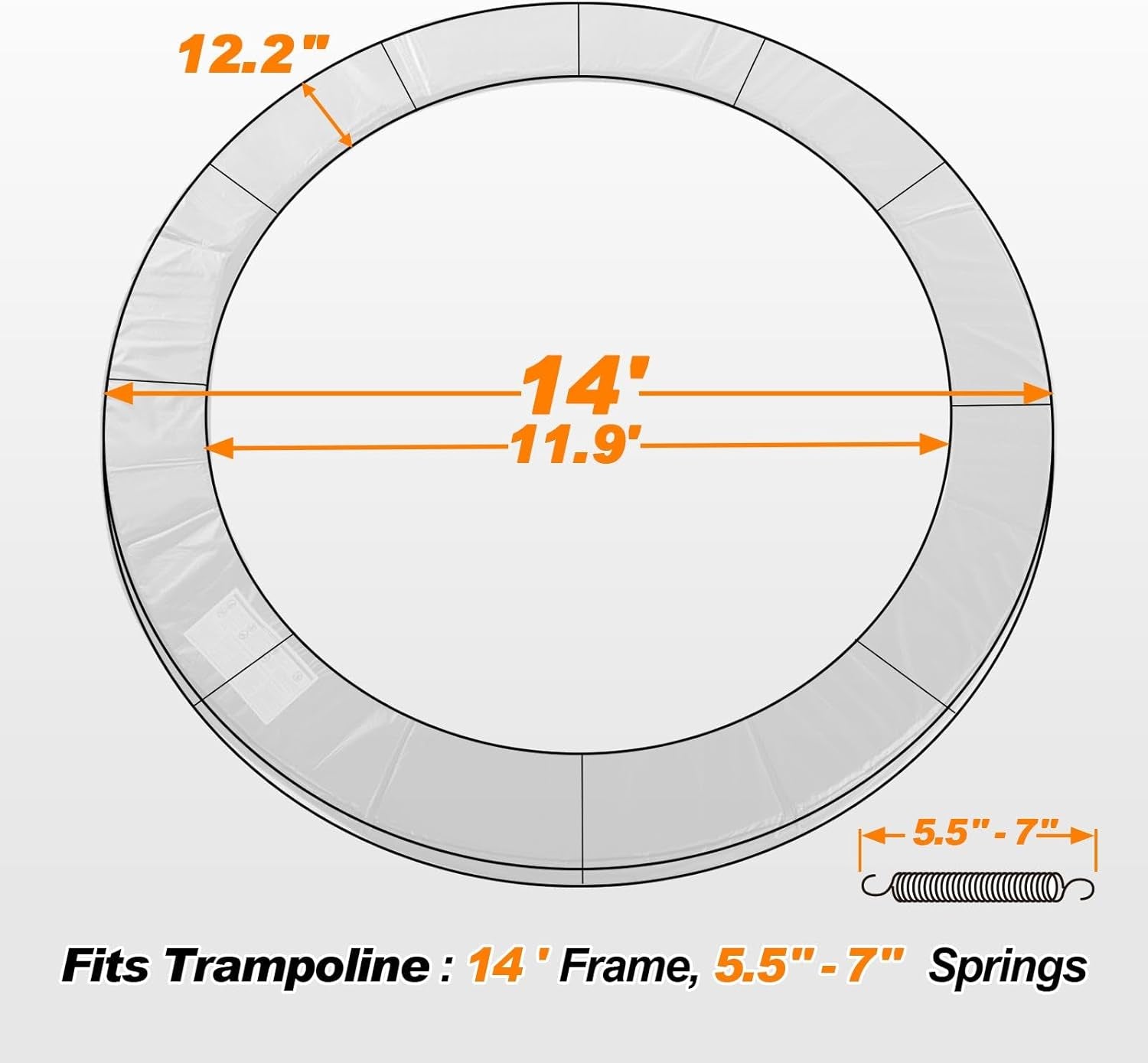 Trampoline Pad Replacement 16 15 14 13 12 10 8 Foot, Waterproof Safety Spring Cover round Frame Pad, No Hole for Pole